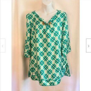 Elizabeth McKay Silk Blouse Tunic sz 6 Green White